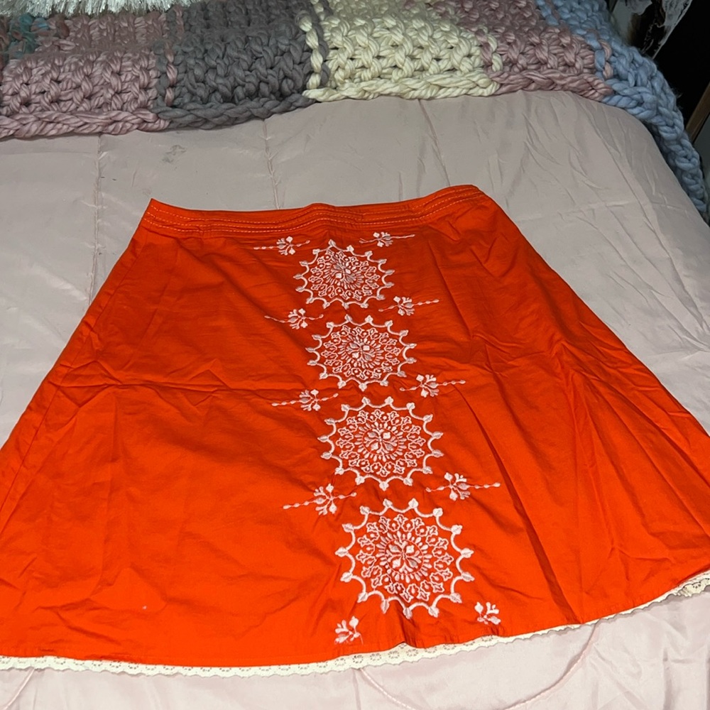 Cotton Lace Trim Midi-Skirt